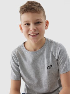 T-SHIRT GŁADKI CHŁOPIĘCY 4FJWSS24TTSHM1116 CHŁODNY JASNY SZARY MELANŻ